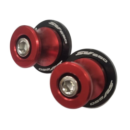 Red Rear Swingarm Spools Paddock Stand Bobbins - Suzuki SV650 / S 1999-2024