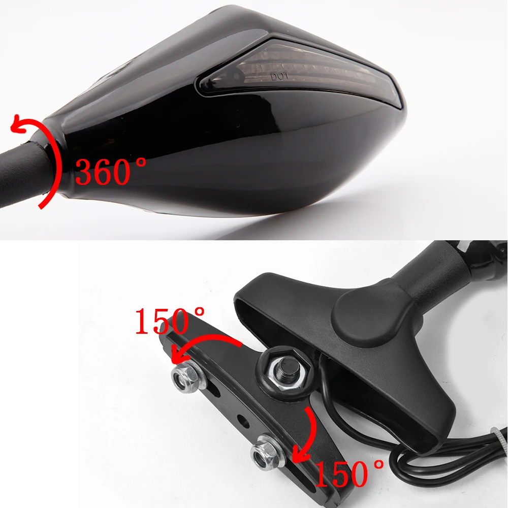 Suzuki GSXR600 GSXR750 GSXR1000 GSX SV650 Gloss Black LED Look Rear View Mirrors