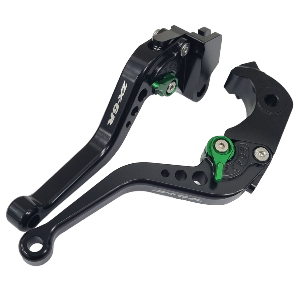 Short Black Green Brake & Clutch Levers Set Kawasaki ZX6R / 636 2019-2024