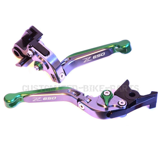 Titanium / Green Adjustable Brake Clutch Levers - Kawasaki Z650 2017-2023