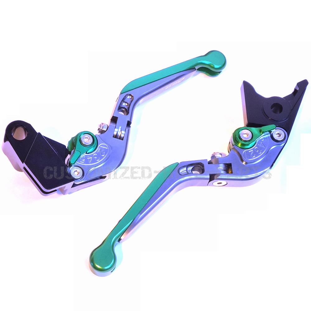 Titanium / Green Adjustable Brake Clutch Levers - Kawasaki Z650 2017-2023