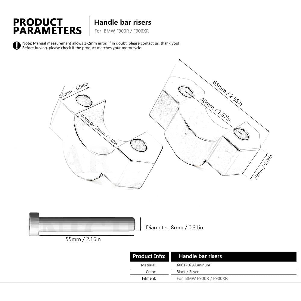 28mm Silver Handlebar Mount Risers Clamp - BMW F900R F 900 R 2019-2024
