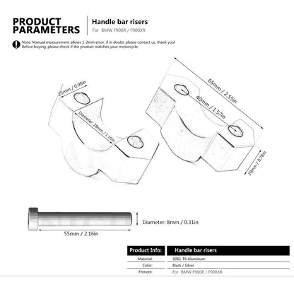 28mm Silver Handlebar Mount Risers Clamp - BMW F900R F 900 R 2019-2024