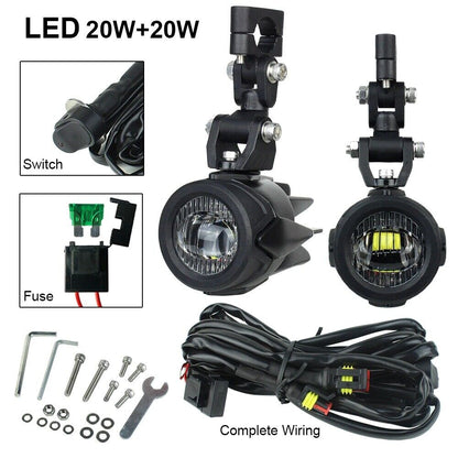 40W 600K Complete LED Auxiliary Spot Foglight Assembly Kit - BMW R1200GS F800GS