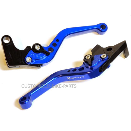 Engraved Short Blue Clutch & Brake Levers For Yamaha MT-07 2014-2024