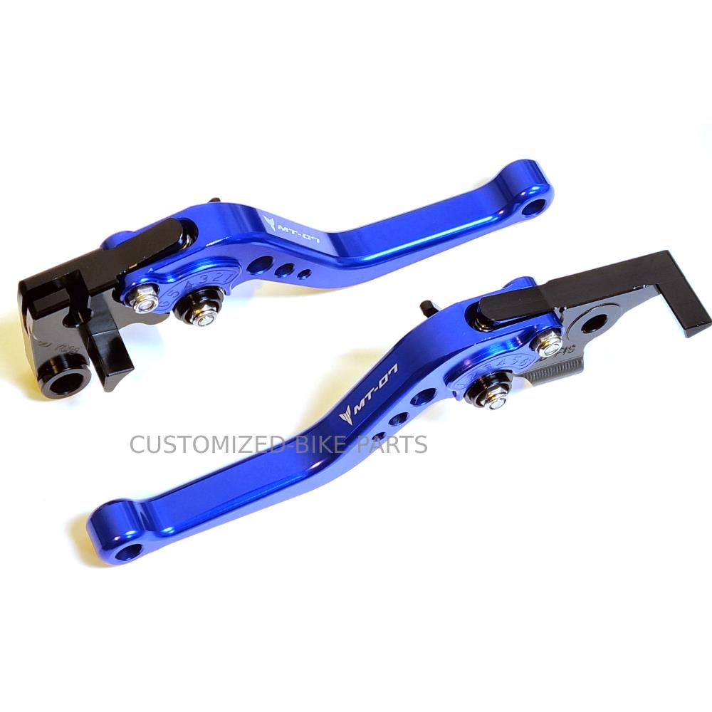 Engraved Short Blue Clutch & Brake Levers For Yamaha MT-07 2014-2024