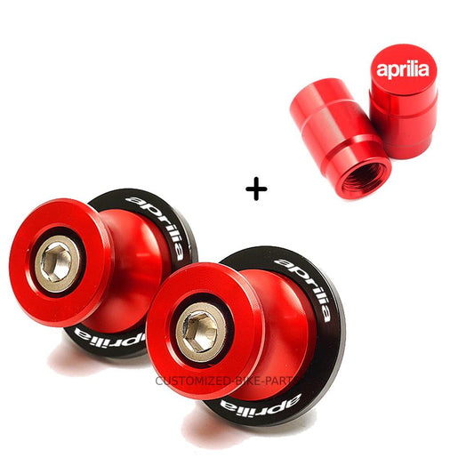 Red Motorcycle Paddock Stand Spool Bobbins & Valve Caps - Aprilia RS 125 06-10